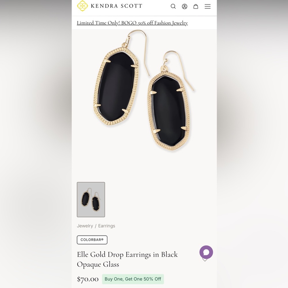 Kendra Scott Elle Gold Drop Earrings in Black Opaque Glass